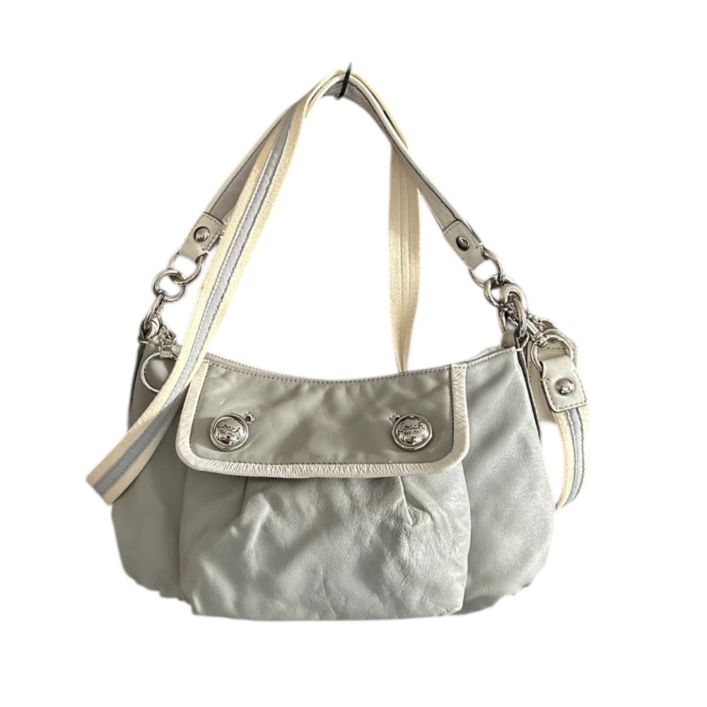 Retro Coach Poppy Gray Leather Groovy Crossbody Bag Model Number 13850